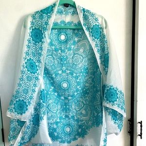 Blue and white kimono wrap